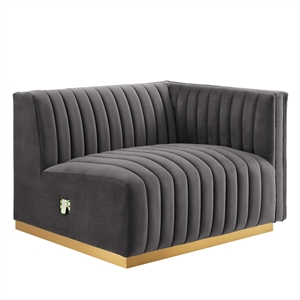 Maklaine Channel Tufted Performance Velvet Right-Arm Chair in Gold/Gray