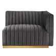 Maklaine Channel Tufted Performance Velvet Right-Arm Chair in Gold/Gray