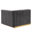Maklaine Channel Tufted Performance Velvet Right-Arm Chair in Gold/Gray