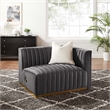 Maklaine Channel Tufted Performance Velvet Right-Arm Chair in Gold/Gray