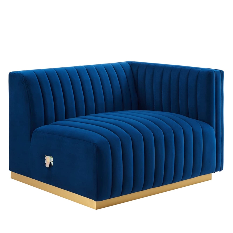 Maklaine Channel Tufted Performance Velvet Right-Arm Chair in Gold/Navy
