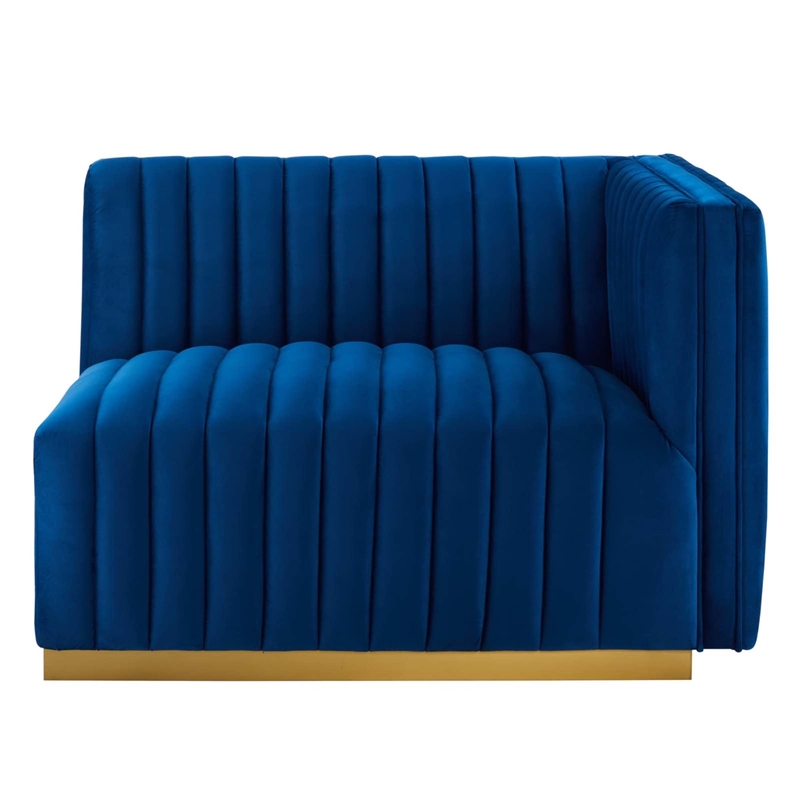 Maklaine Channel Tufted Performance Velvet Right-Arm Chair in Gold/Navy