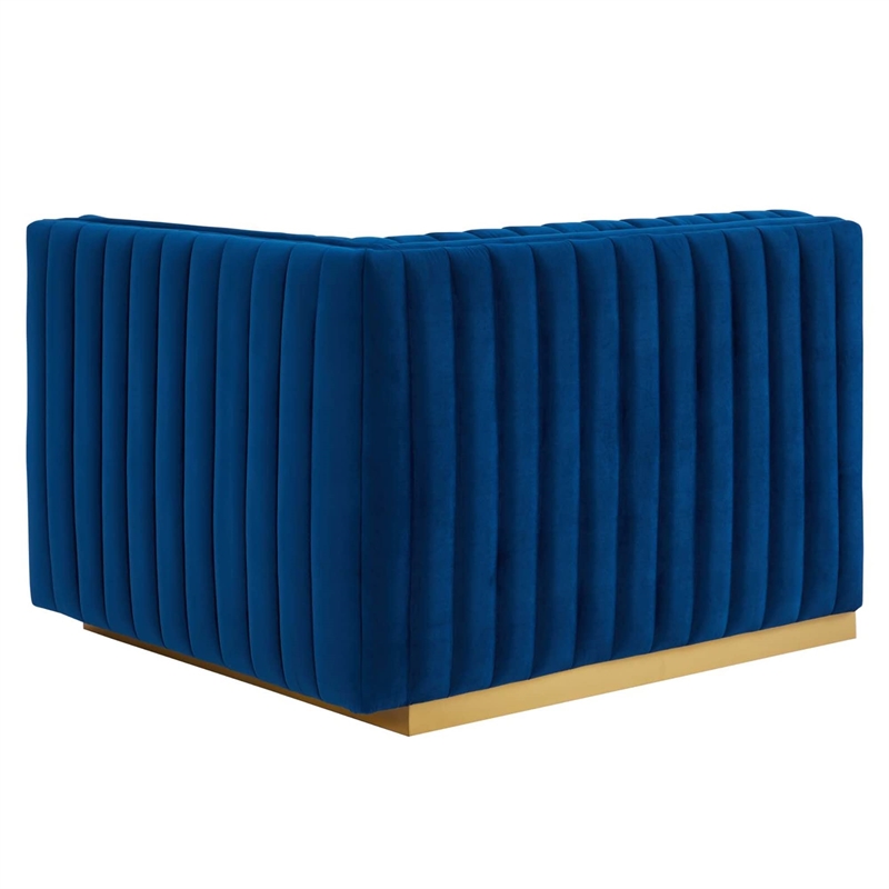 Maklaine Channel Tufted Performance Velvet Right-Arm Chair in Gold/Navy