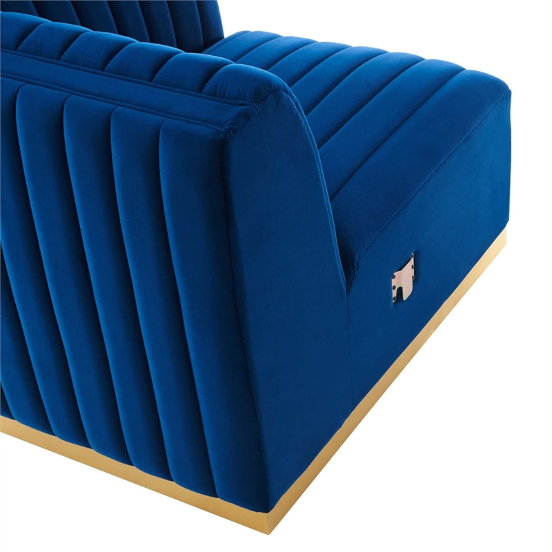 Maklaine Channel Tufted Performance Velvet Right-Arm Chair in Gold/Navy