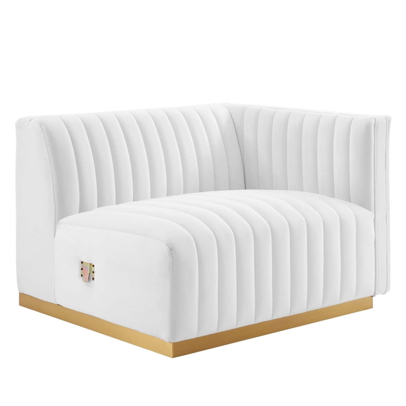 Maklaine Channel Tufted Performance Velvet Right-Arm Chair in Gold/White