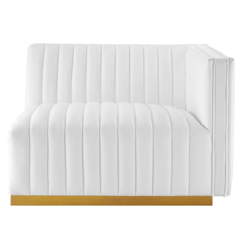 Maklaine Channel Tufted Performance Velvet Right-Arm Chair in Gold/White