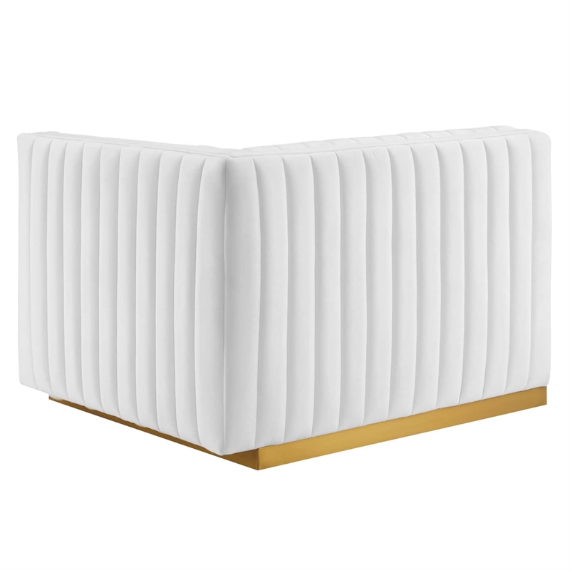Maklaine Channel Tufted Performance Velvet Right-Arm Chair in Gold/White