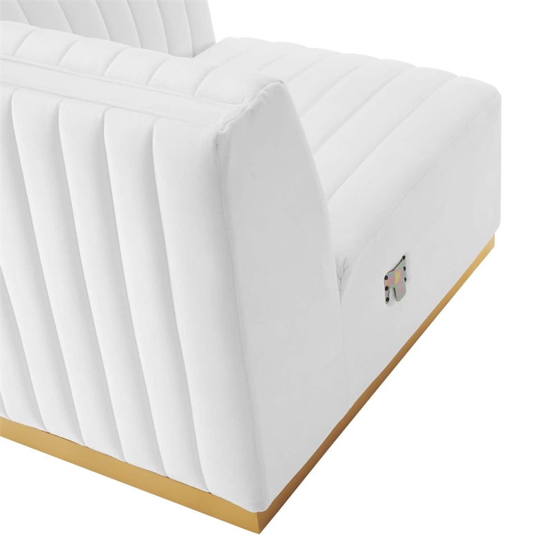 Maklaine Channel Tufted Performance Velvet Right-Arm Chair in Gold/White