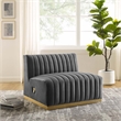 Maklaine Channel Tufted Performance Velvet Armless Chair in Gold/Gray