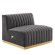 Maklaine Channel Tufted Performance Velvet Armless Chair in Gold/Gray
