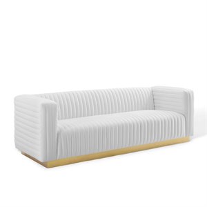 Maklaine Channel Tufted Performance Velvet Living Room Sofa in White