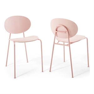 Maklaine 18&quot Modern Metal Dining Side Chair in Pink (Set of 2)