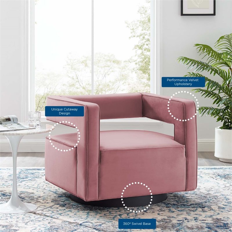 Maklaine Modern Performance Velvet Swivel Armchair in Dusty Rose Pink