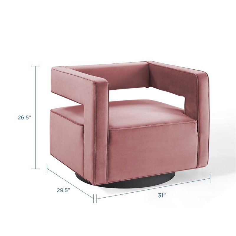 Maklaine Modern Performance Velvet Swivel Armchair in Dusty Rose Pink