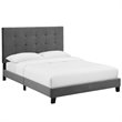Maklaine Twin Tufted Button Performance Velvet Platform Bed in Gray