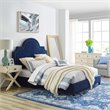 Maklaine Queen Modern Performance Velvet Platform Bed in Navy