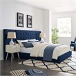 Maklaine Queen Performance Velvet Polyester Platform Bed in Azure Blue