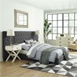 Maklaine Queen Performance Velvet Polyester Platform Bed in Gray
