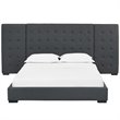 Maklaine Queen Performance Velvet Polyester Platform Bed in Gray