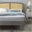 Maklaine Cane Rattan and Wood Queen Platform Bed with Angular Legs in Gray