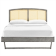 Maklaine Cane Rattan and Wood Queen Platform Bed with Angular Legs in Gray
