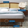 Maklaine Cane Rattan and Wood Full Platform Bed with Angular Legs in Walnut