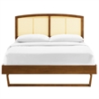 Maklaine Cane Rattan and Wood Full Platform Bed with Angular Legs in Walnut