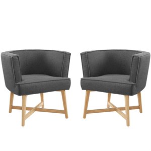 Maklaine Contemporary Upholstered Fabric Accent Chair Set of 2 in Gray