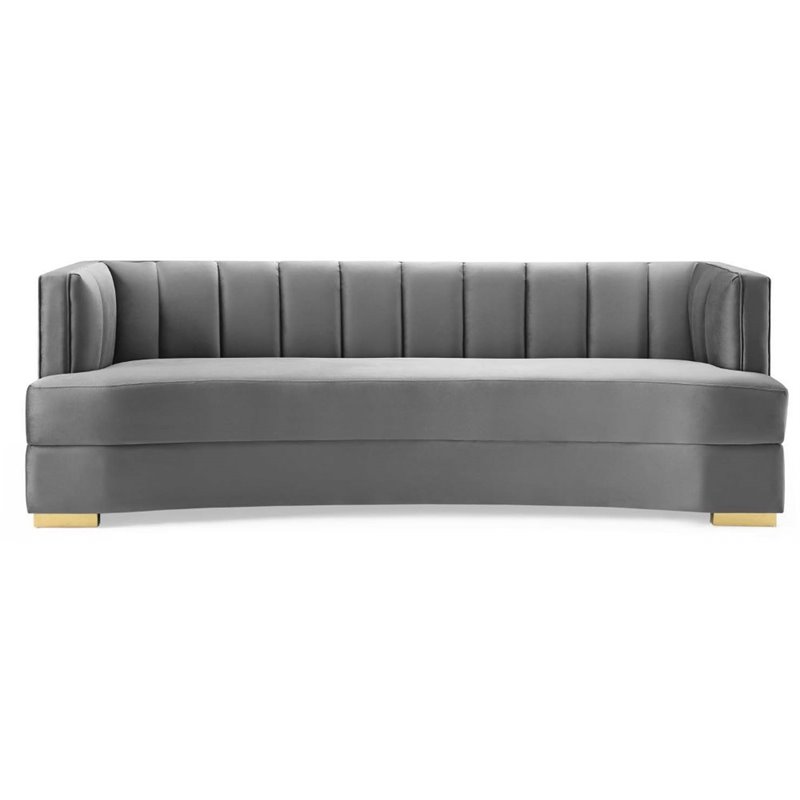 Maklaine Modern Channel Tufted Performance Velvet Sofa in Gray/Gold