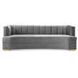 Maklaine Modern Channel Tufted Performance Velvet Sofa in Gray/Gold