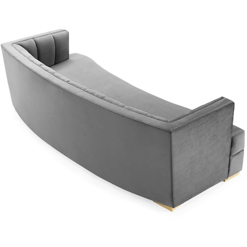 Maklaine Modern Channel Tufted Performance Velvet Sofa in Gray/Gold