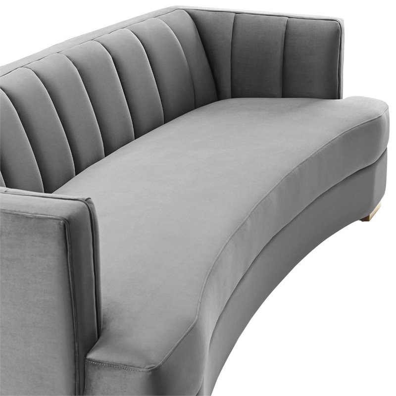Maklaine Modern Channel Tufted Performance Velvet Sofa in Gray/Gold