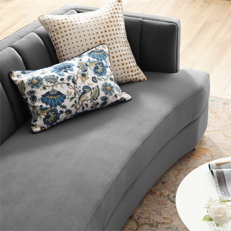 Maklaine Modern Channel Tufted Performance Velvet Sofa in Gray/Gold