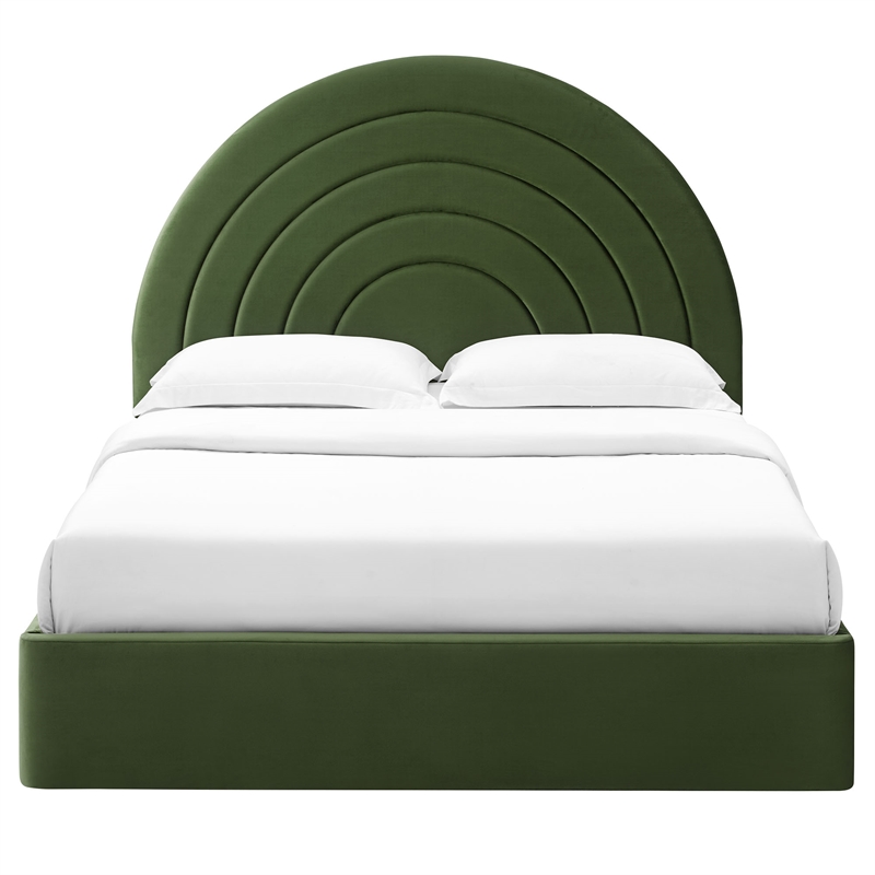 Maklaine Performance Velvet Upholstered King Platform Bed in Moss Green