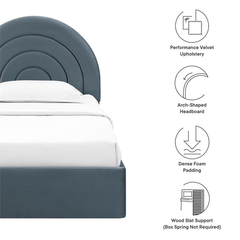Maklaine Performance Velvet Upholstered Twin Platform Bed in Cadet Blue