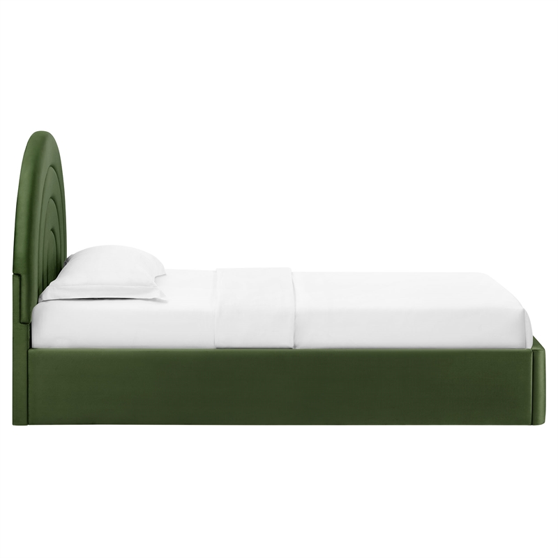 Maklaine Performance Velvet Upholstered Twin Platform Bed in Moss Green
