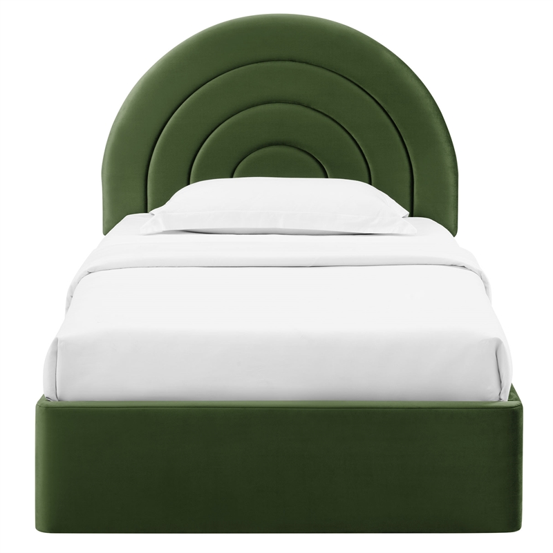 Maklaine Performance Velvet Upholstered Twin Platform Bed in Moss Green