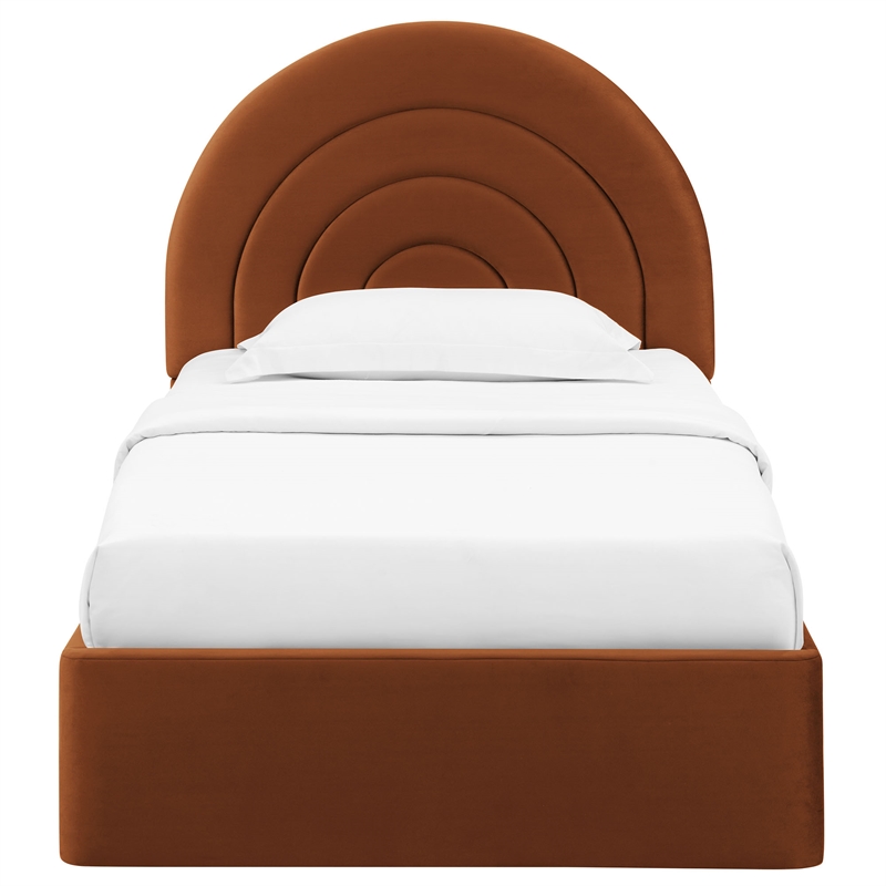 Maklaine Contemporary Performance Velvet Upholstered Twin Platform Bed in Rust