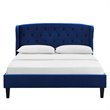 Maklaine Tufted Wingback Queen Performance Velvet Platform Bed in Navy