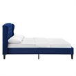 Maklaine Tufted Wingback Queen Performance Velvet Platform Bed in Navy