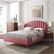 Maklaine Queen Performance Velvet Wingback Platform Bed in Dusty Rose