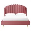Maklaine Queen Performance Velvet Wingback Platform Bed in Dusty Rose