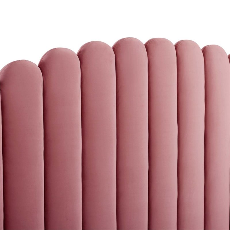 Maklaine Queen Performance Velvet Wingback Platform Bed in Dusty Rose