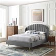 Maklaine Queen Performance Velvet Wingback Platform Bed in Gray