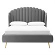 Maklaine Queen Performance Velvet Wingback Platform Bed in Gray