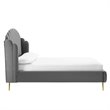 Maklaine Queen Performance Velvet Wingback Platform Bed in Gray