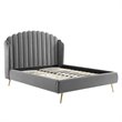 Maklaine Queen Performance Velvet Wingback Platform Bed in Gray