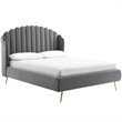 Maklaine Queen Performance Velvet Wingback Platform Bed in Gray