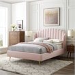 Maklaine Queen Performance Velvet Wingback Platform Bed in Pink