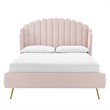 Maklaine Queen Performance Velvet Wingback Platform Bed in Pink